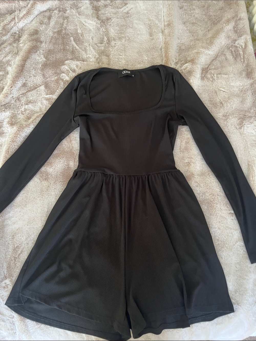 Cider Black Ribbed Long sleeve romper